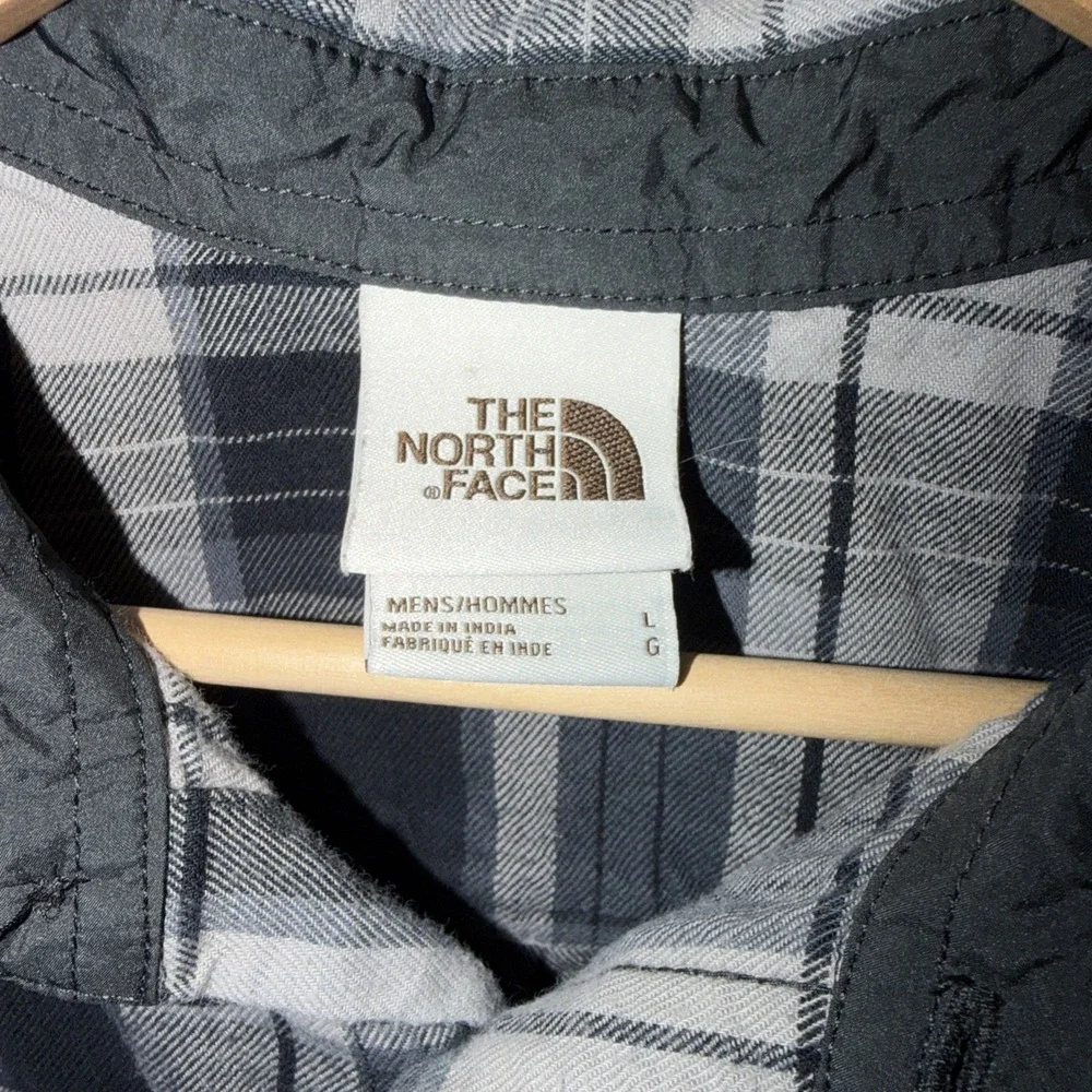 The North Face Button Up Men's LG Gray Plaid Flannel Long Sleeve Outdoor Casual